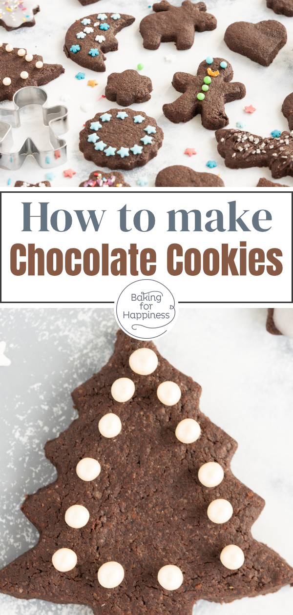 Great recipe for easy Christmas chocolate cut-out cookies with cocoa, which can be decorated with colorful sprinkles and Co.