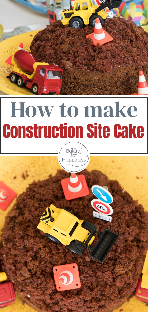 Easy construction site cake for kids. This digger cake without fondant tastes super delicious & looks great.