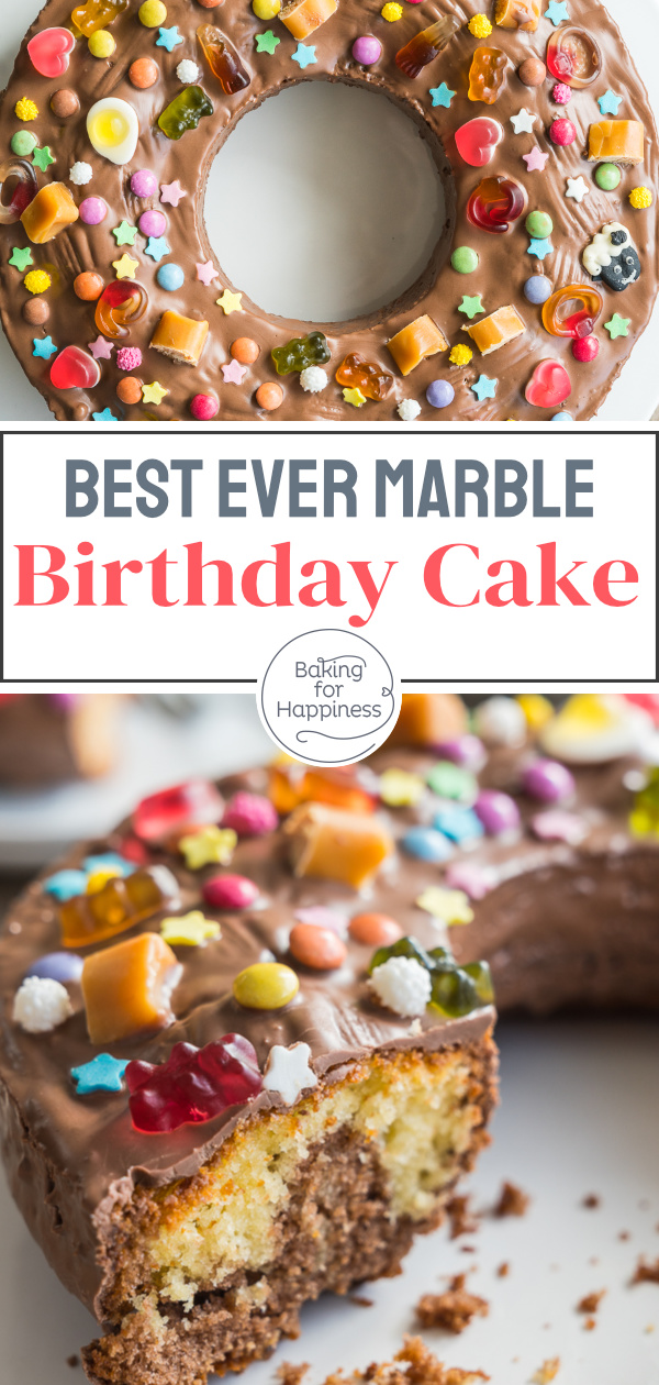 This easy marble birthday cake for children that I want to show you today is excellent. It's colorful, cute, and a real eye-catcher. 