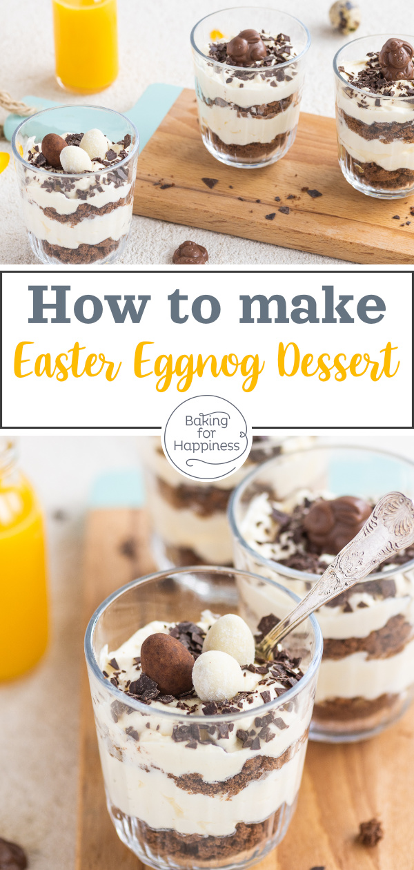 Heavenly Easter eggnog dessert in a glass: this layered eggnog mascarpone cream is quick to make and guaranteed to hit the spot!