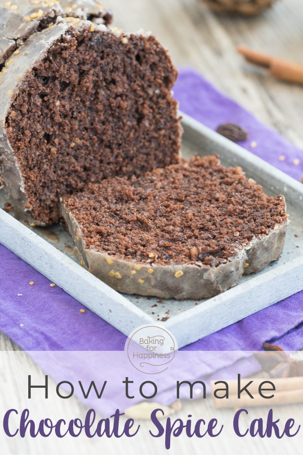 Moist, dark chocolate spice cake with gingerbread spice & cinnamon icing. A classic for the cold season that tastes simply great!