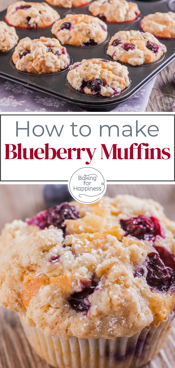 Easy recipe for American blueberry muffins with crumbles and buttermilk - wonderfully fluffy, fluffy and moist. Bake them right away!