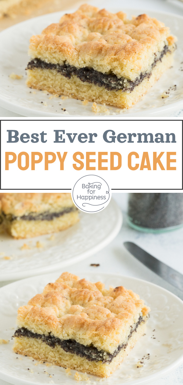 This poppy seed cake with crumbles and pudding is the perfect sheet cake: Quickly made, moist, and simply delicious!