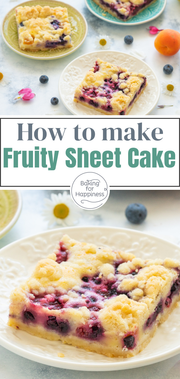This moist and easy sheet cake with fruits and sprinkles tastes heavenly. Perfect for your favorite fruits.