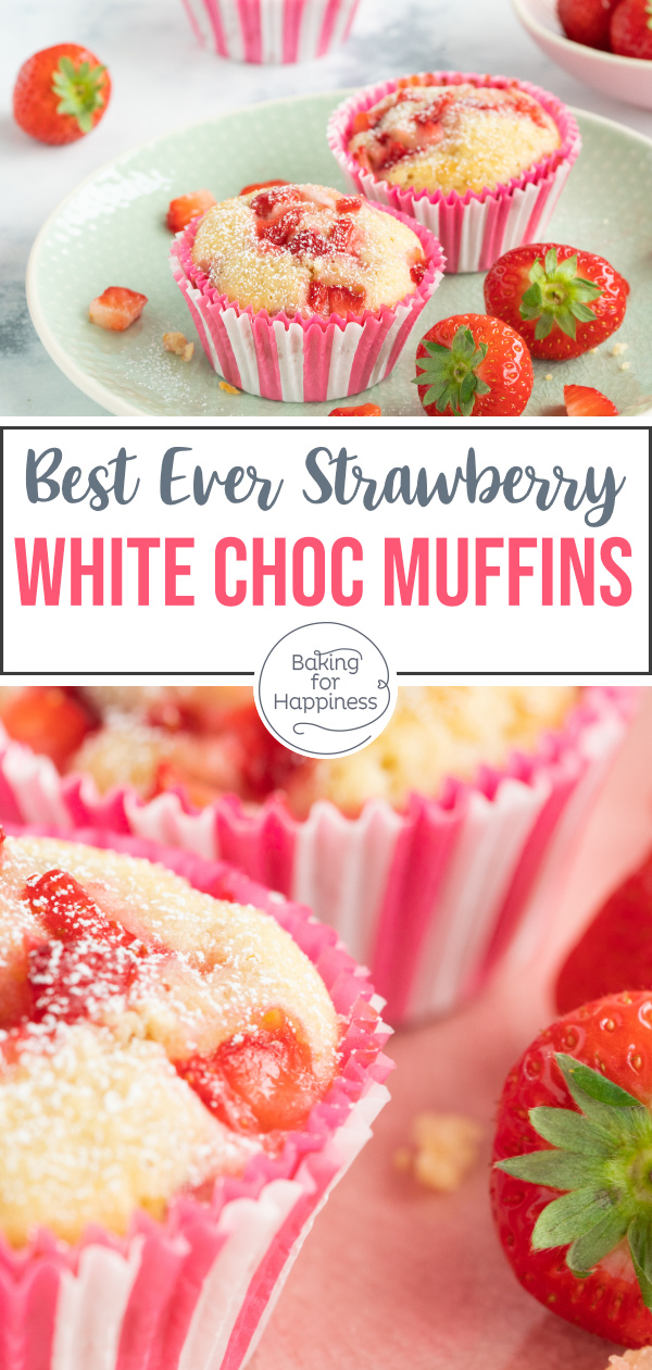 Delicious, simple strawberry muffins with white chocolate and buttermilk. Super juicy and made in a flash.